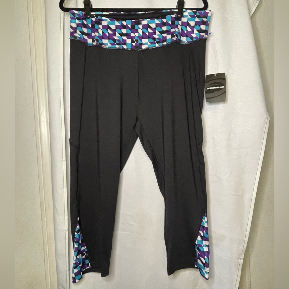 NWT Performance Bicycle Black w Purple & Blue Geometric Pattern Legging Size XL
